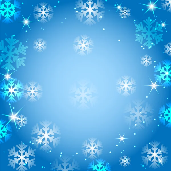 Copos de nieve blancos y azules en un background.christmas azul backgro — Vector de stock