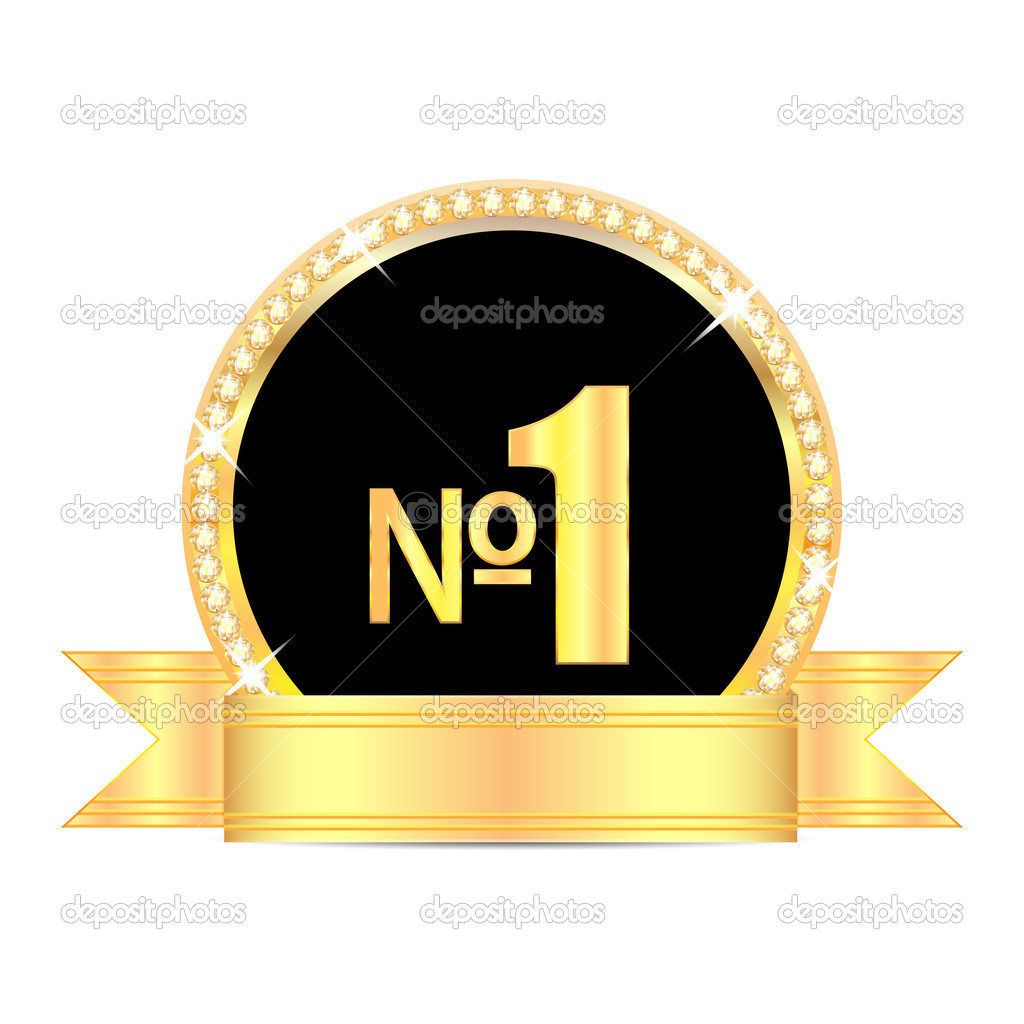 Medal with number one and golden ribbon isolated on white backgr