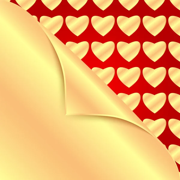 Zlaté srdce na červené background.backgrou nd pro valentine day.go — Stockový vektor
