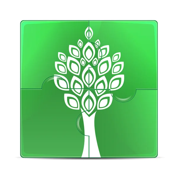 Eco icon.green παζλ με την εικόνα του ένα πνεύμα λευκό tree.puzzles — Διανυσματικό Αρχείο