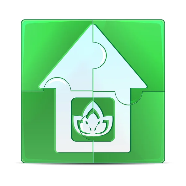 Quebra-cabeça verde com a imagem do ícone house.eco isolado em um — Vetor de Stock