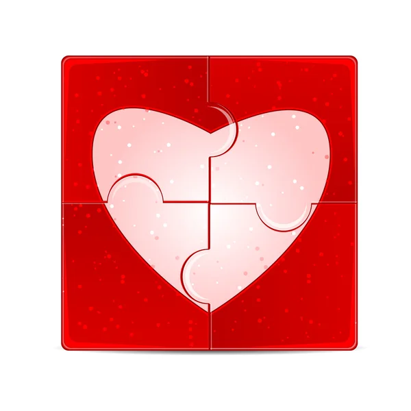 Puzzle with the image of a pink heart on a red background.illust — Stock Vector