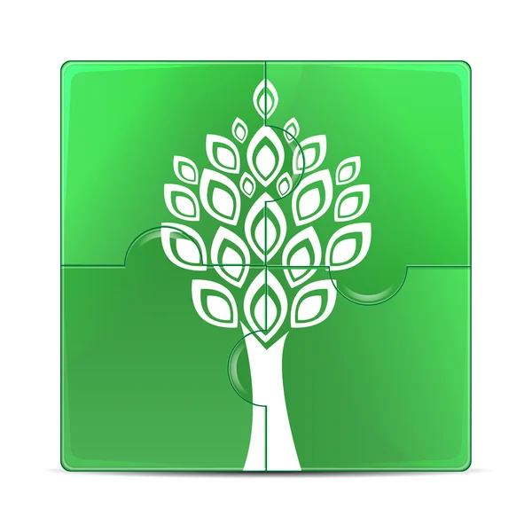 Eco icon.green puzzle with the image of a white tree.puzzles wit — Stock Vector