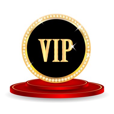 VIP mark kırmızı bir podyum üzerinde ben beyaz background.vip iz izole