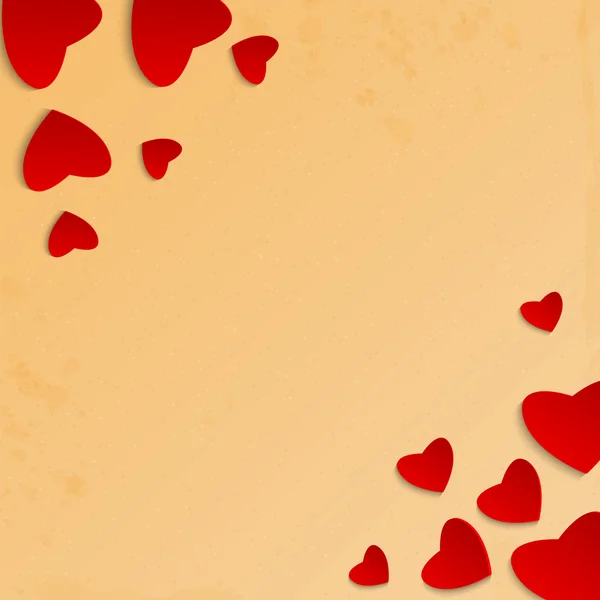 Valentijnsdag day.red hart op beige grungy achtergrond achtergrond. — Stockvector