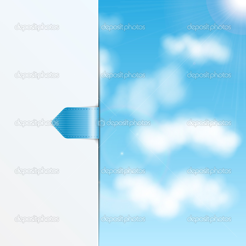 sky background with a sheet of white paper and bookmark.eco back