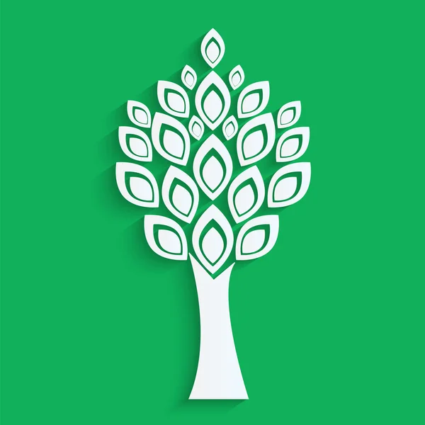 Árbol cortado del papel blanco sobre fondo verde.eco icon.vector — Vector de stock