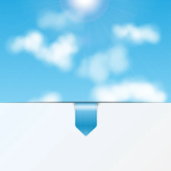 Fondo del cielo con una hoja de papel blanco y bookmark.eco espalda — Vector de stock