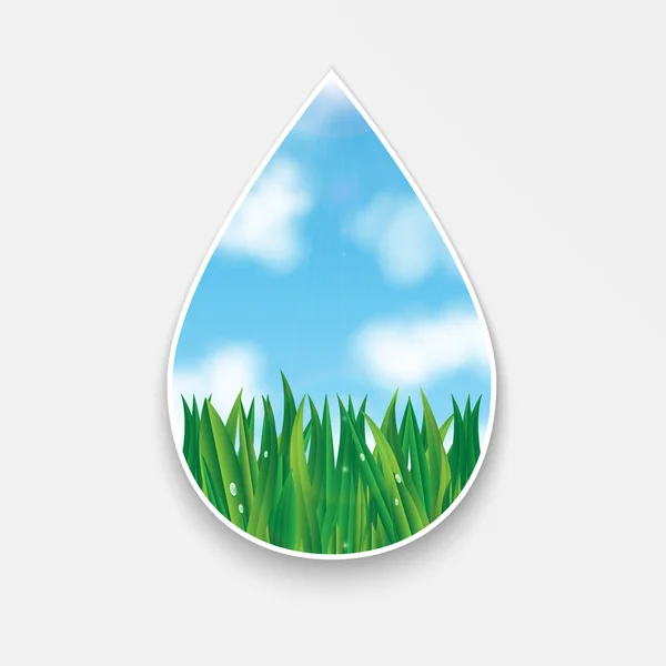 Natural background.figure in the form of drops.green grass and b — Stock Vector