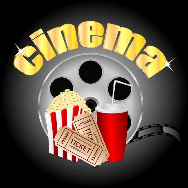 Film con popcorn e un drink e film tickets.cinema backgroun — Vettoriale Stock