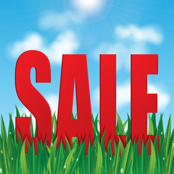 Word sale on a background of blue sky and green grass.seasonal s — Stock Vector