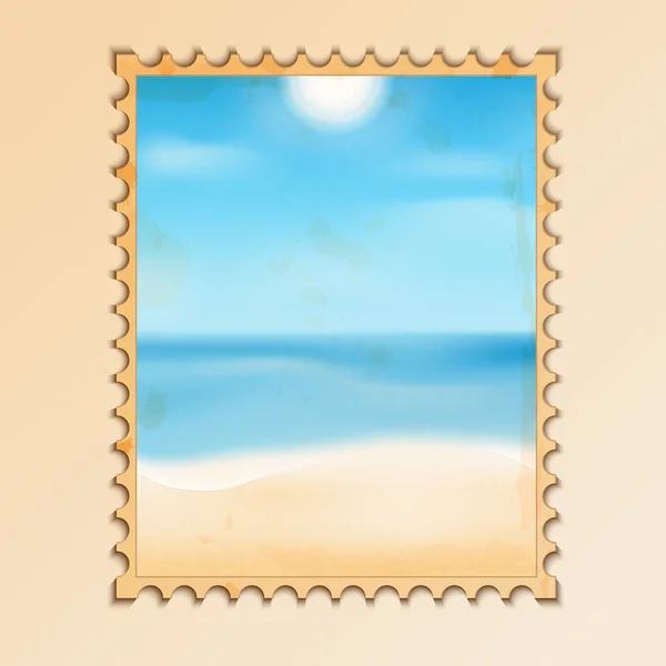Vieille carte postale avec une photo de la côte de la mer.fond naturel . — Image vectorielle