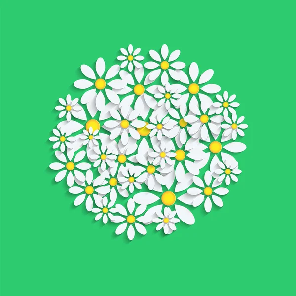 Camomilas florales background.white sobre un fondo verde.vector — Vector de stock