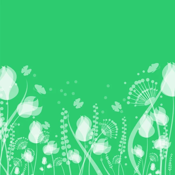 Çiçekler ve kelebekler üzerinde yeşil renkli .floral design.vec — Stok Vektör