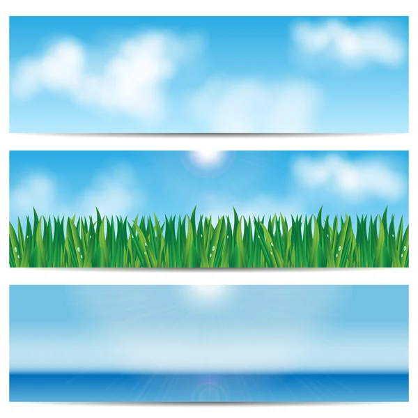 Instellen achtergrond nature.blue hemel en groen grass.eco design.vecto — Stockvector