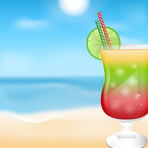 Verre avec des cocktails sur le fond de la mer et le ciel. — Image vectorielle