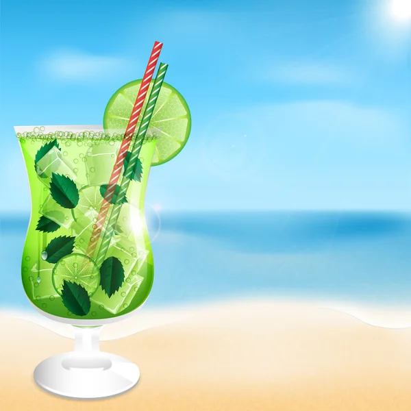 Mojito cocktail on the beach — Stock Vector