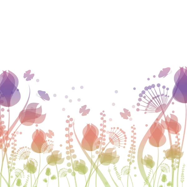 Sommar bakgrund med blommor och fjärilar — Stock vektor