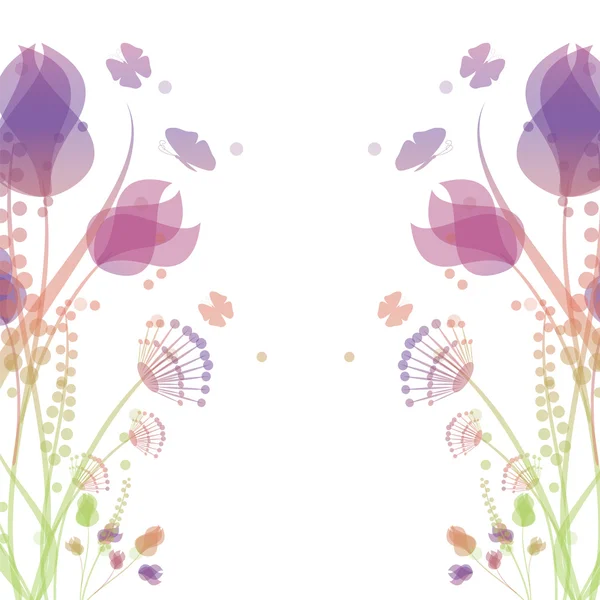 Fondo de verano con flores y mariposas — Vector de stock