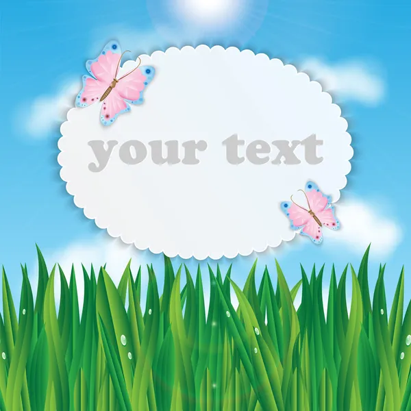 Cornice per il tuo testo con farfalle colorate su uno sfondo di — Vettoriale Stock