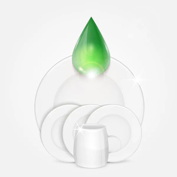 temiz yemekler ve yeşil drop.dishwashing sıvı bac üzerinde