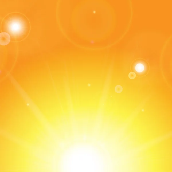 Slunce a sluneční paprsky na oranžovém pozadí — Stockový vektor