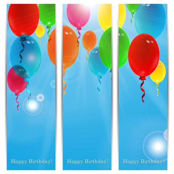 Set of holiday banners for birthday with colorful balloons and p — Stock Vector