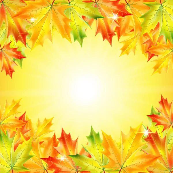 Fondo de otoño con hojas de arce amarillo y lugar para su te — Vector de stock