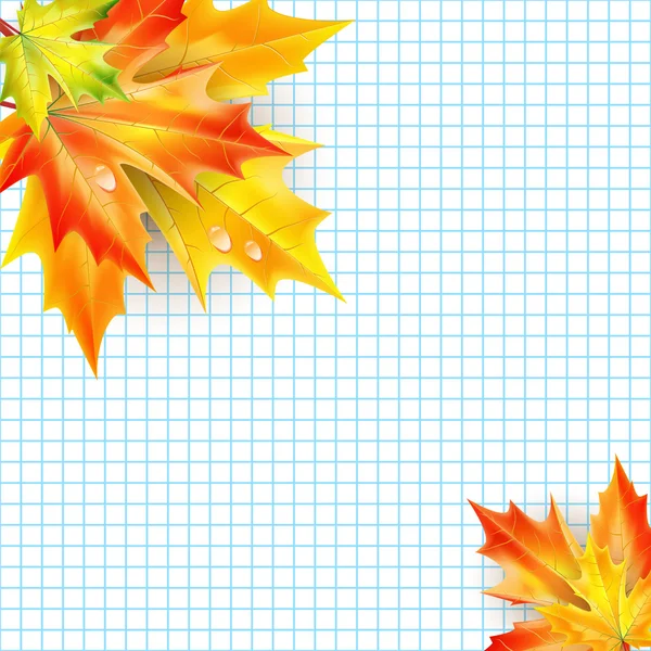 場所ノートブック シートの背景に秋のカエデの葉します。 — ストックベクタ