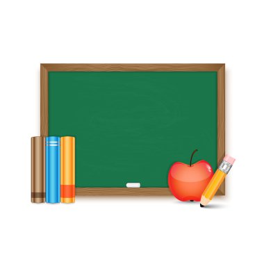 okul yönetimi ve kitap, kalem ve beyaz backg izole elma