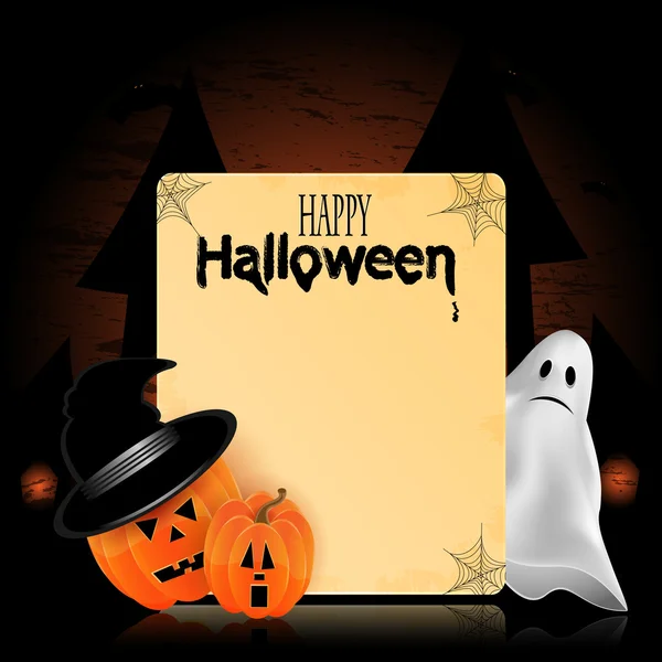 Ilustración para Halloween con calabazas y fantasma y lugar para — Vector de stock