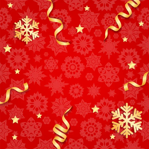 Jul illustration med guld snöflingor och serpentines — Stock vektor