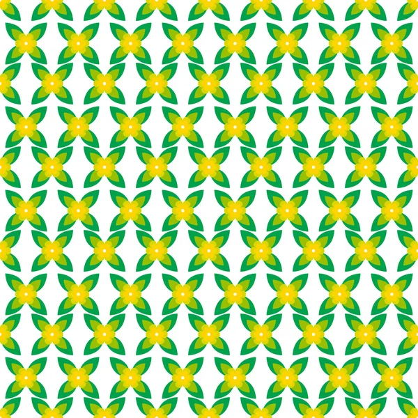 Wzór z żółtych kwiatów i zielonych liści na białym — Wektor stockowy