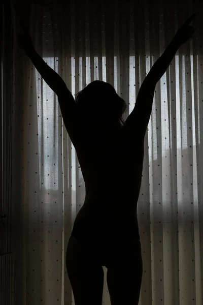 Silhouette Naked Woman Window — Stock Photo, Image