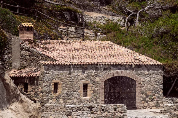 Stenen Huis Aan Costa Brava Een Palamos Strand Met Een — Stockfoto