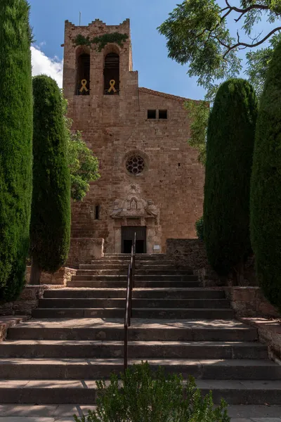 Iglesia Piedra Costa Brava Pueblo Medieval Amigos —  Fotos de Stock