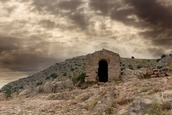 Guardia Medieval Camino Castillo Torroella Montgri Atardecer — Foto de Stock