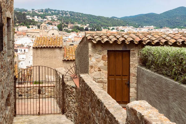 Stone House Wooden Door Metal Fence Town Tossa Mar Spain — Stock Photo, Image
