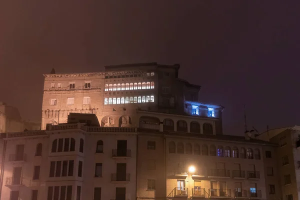 Palace Tgarazon Spain Foggy Night — Stock Photo, Image