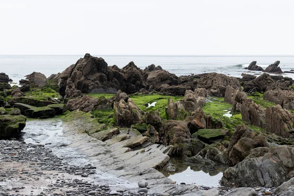 바스크 지방의해 해변의 바위들은 흐리다 — 스톡 사진