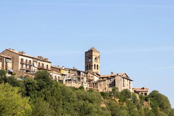 Panoramic View Town Ainsa Pyrenees Summer Day — 스톡 사진