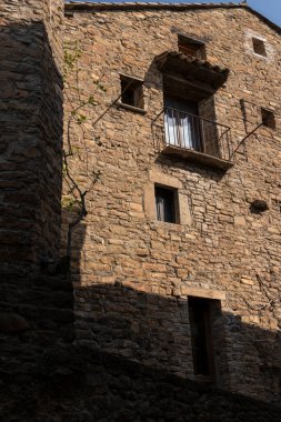 old stone facade in ainsa in the spanish pyrenees