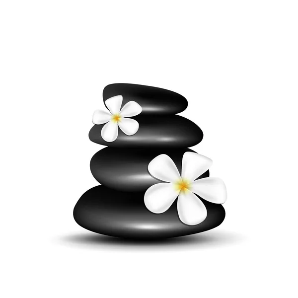 Piedras de spa con flores blancas — Vector de stock