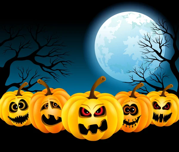 Citrouilles d'Halloween en pleine lune — Image vectorielle