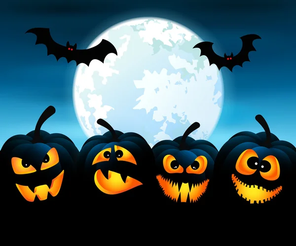 Halloween night with pumpkins — Stock Vector