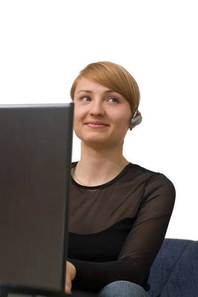 Blondy with laptop — Stock Photo, Image
