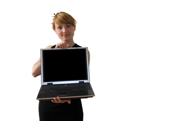 Blondine mit Laptop — Stockfoto