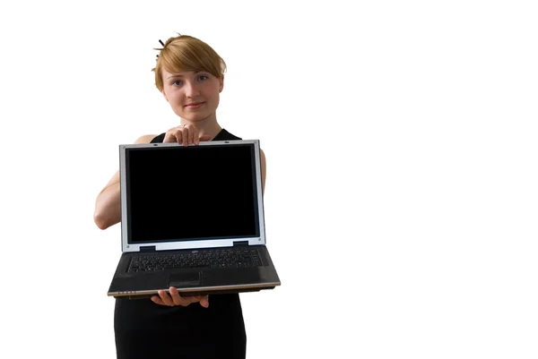 Blondy with laptop — Stock Photo, Image