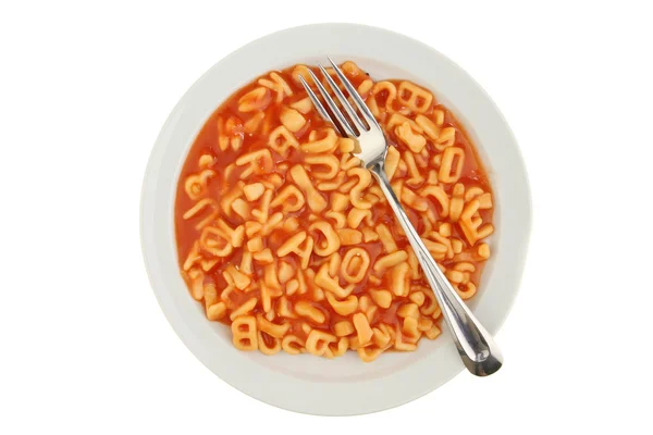Alphabet spaghetti on plate — Stock Photo, Image