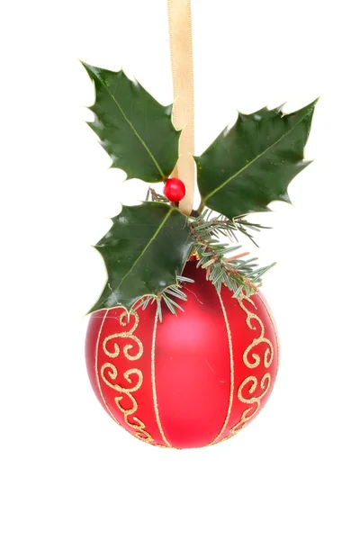 Bauble and holly — Stock Photo, Image